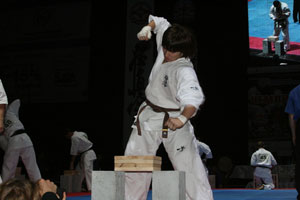 Тариел Николеишвили разбивает доски на соревнованиях